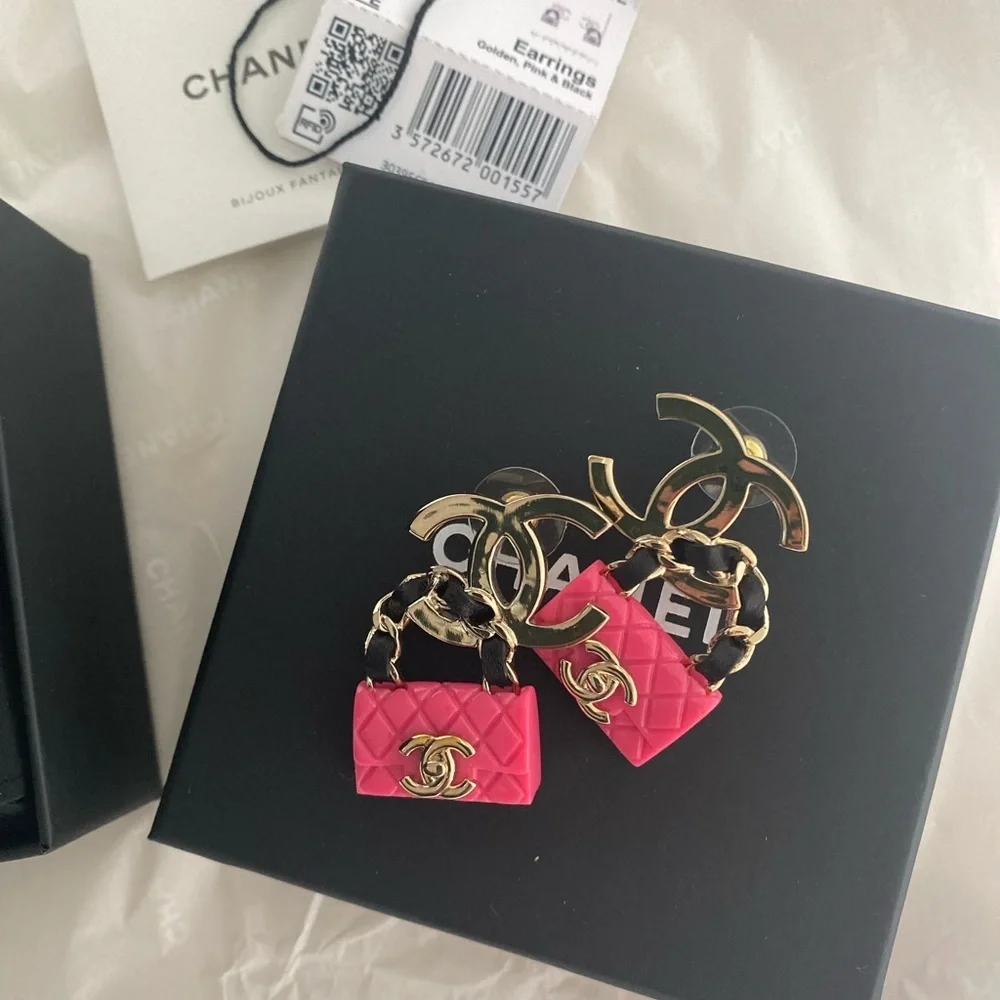 Chanel Barbie Pink Bag Earrings with big CC